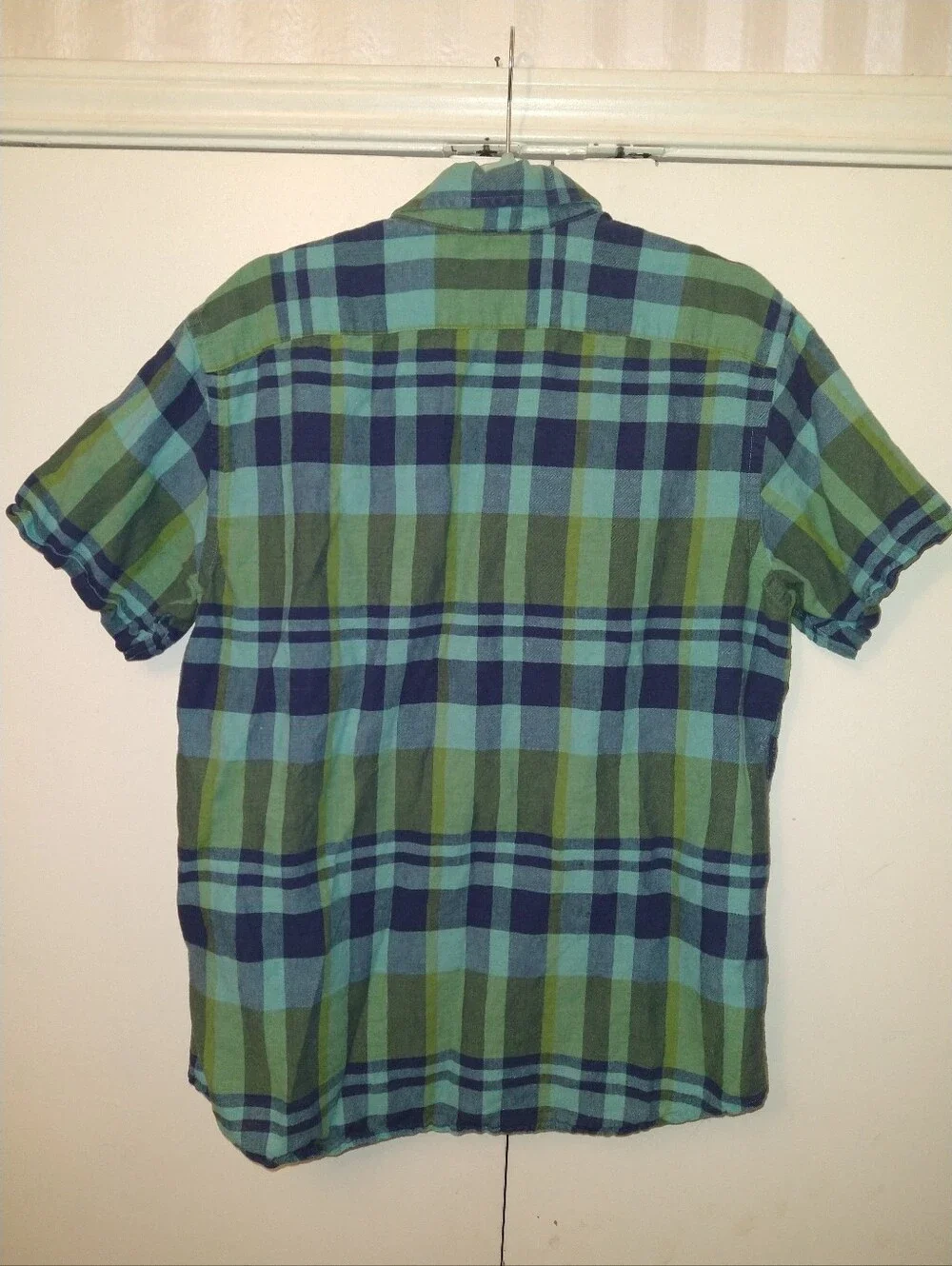 Banana Republic Linen Blend Plaid Short Sleeve Button Up Shirt Men's sz Large.